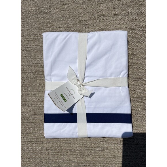 Pottery Barn Morgan Banded Percale Bed Skirt Queen 14" Drop New - Picture 1 of 6
